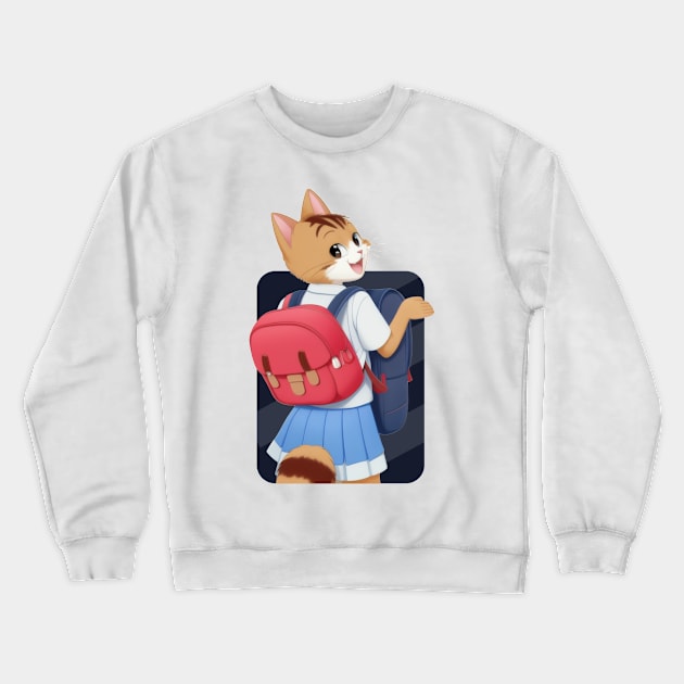 Happy Cat Friends Going to School Crewneck Sweatshirt by Rishirt